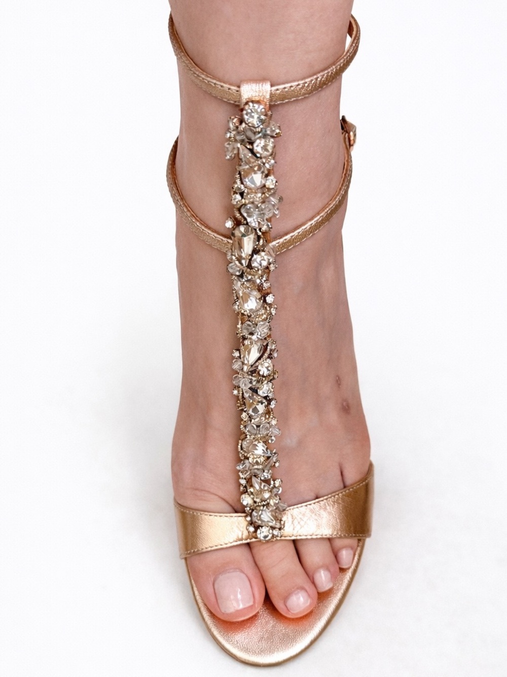 Badgley Mischka Rose Gold Crystal T-Strap Heels Size 8 - Picture 3 of 10